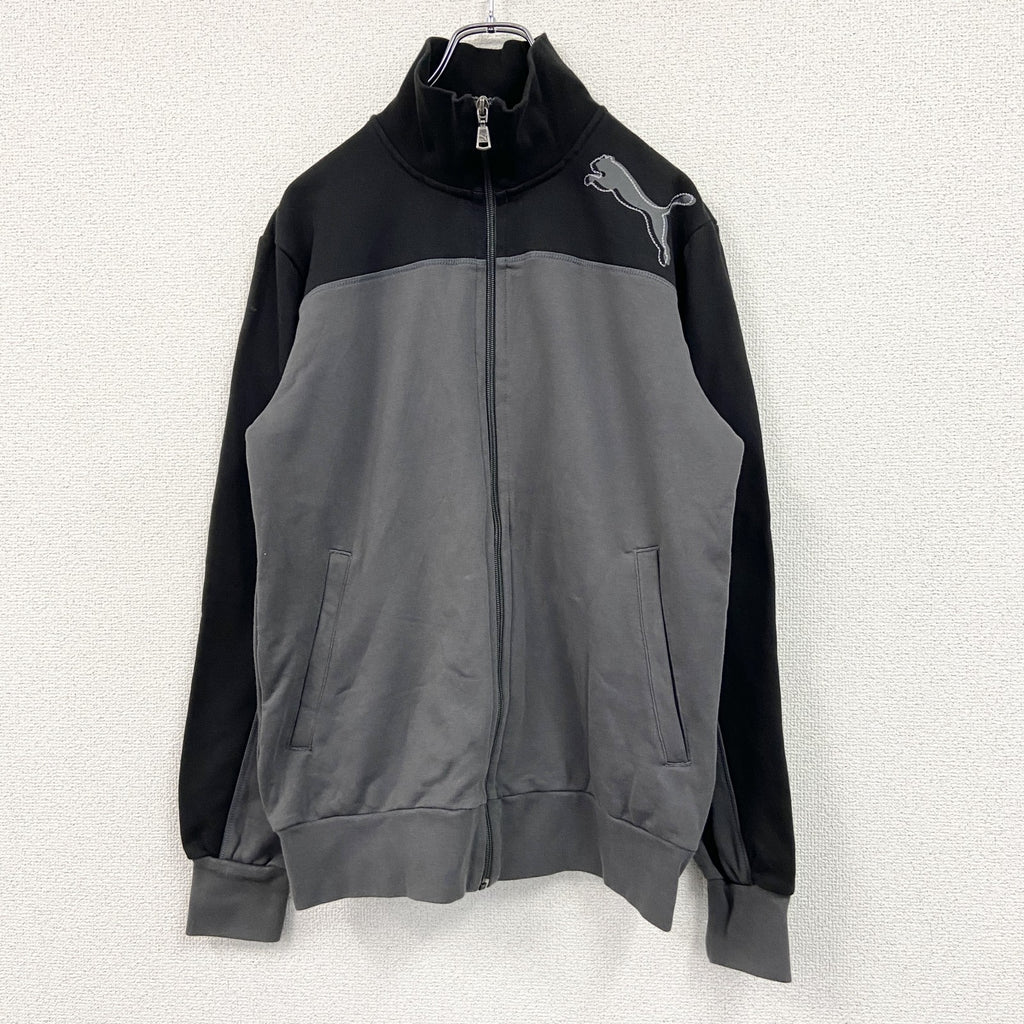 PUMA 　プーマ　長袖フルジップジャージ　ハイネック　バイカラー　黒　ブラック　グレー　灰色　Mサイズ　古着