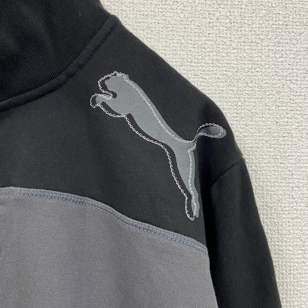 PUMA 　プーマ　長袖フルジップジャージ　ハイネック　バイカラー　黒　ブラック　グレー　灰色　Mサイズ　古着