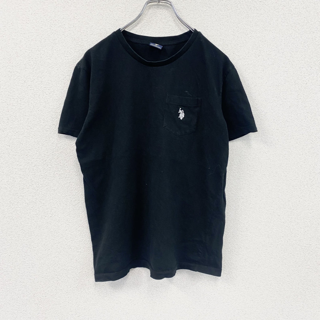 U.S.POLO ASSN　半袖プリントTシャツ　刺繍ロゴ　ワンポイント　黒　ブラック　Sサイズ　古着