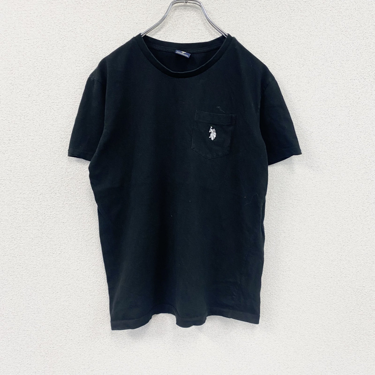 U.S.POLO ASSN　半袖プリントTシャツ　刺繍ロゴ　ワンポイント　黒　ブラック　Sサイズ　古着