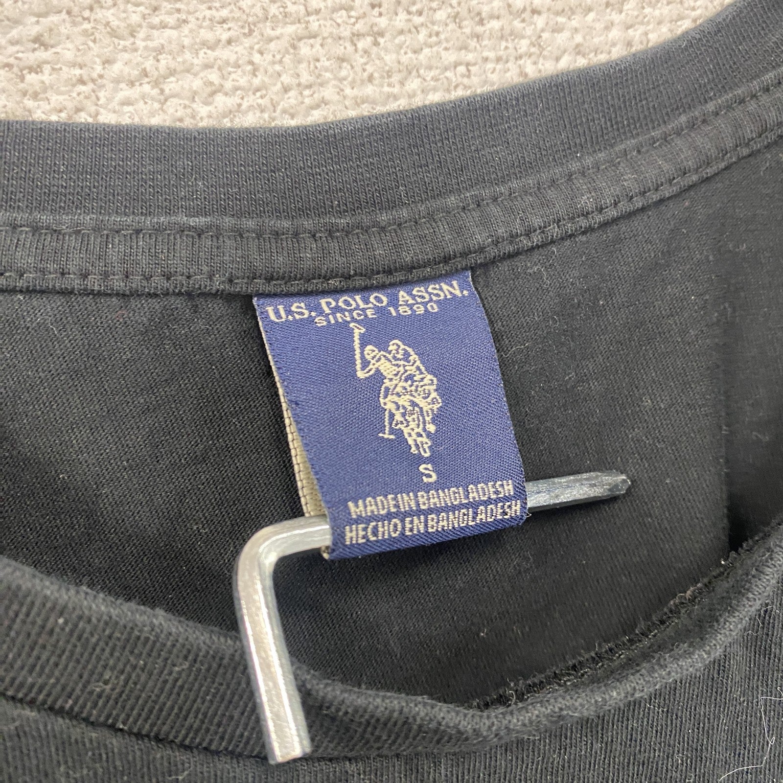 U.S.POLO ASSN　半袖プリントTシャツ　刺繍ロゴ　ワンポイント　黒　ブラック　Sサイズ　古着