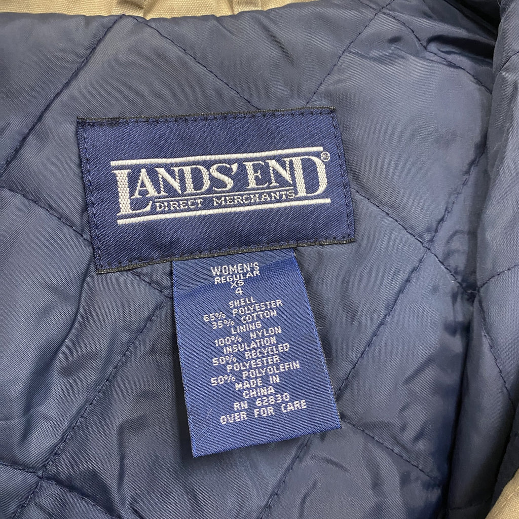 90s　LANDS'END　ランズエンド　マウンテンパーカー　キルティングライナー　中綿入り　ベージュ　XSサイズ　　ヴィンテージ　古着