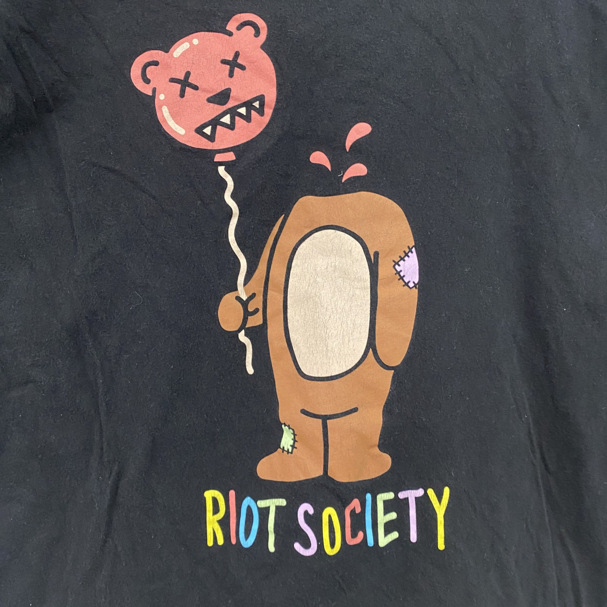 RIOT SOCIETY　半袖プリントアニマルTシャツ　英字プリント　黒　ブラック　Sサイズ　古着