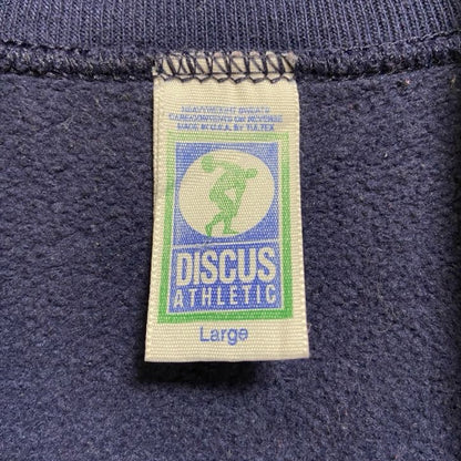 古着 used　90s　DISCUSATHLETIC　長袖ワンポイント刺繍スウェット　トレーナー　チューリップ　ネイビー　Lサイズ