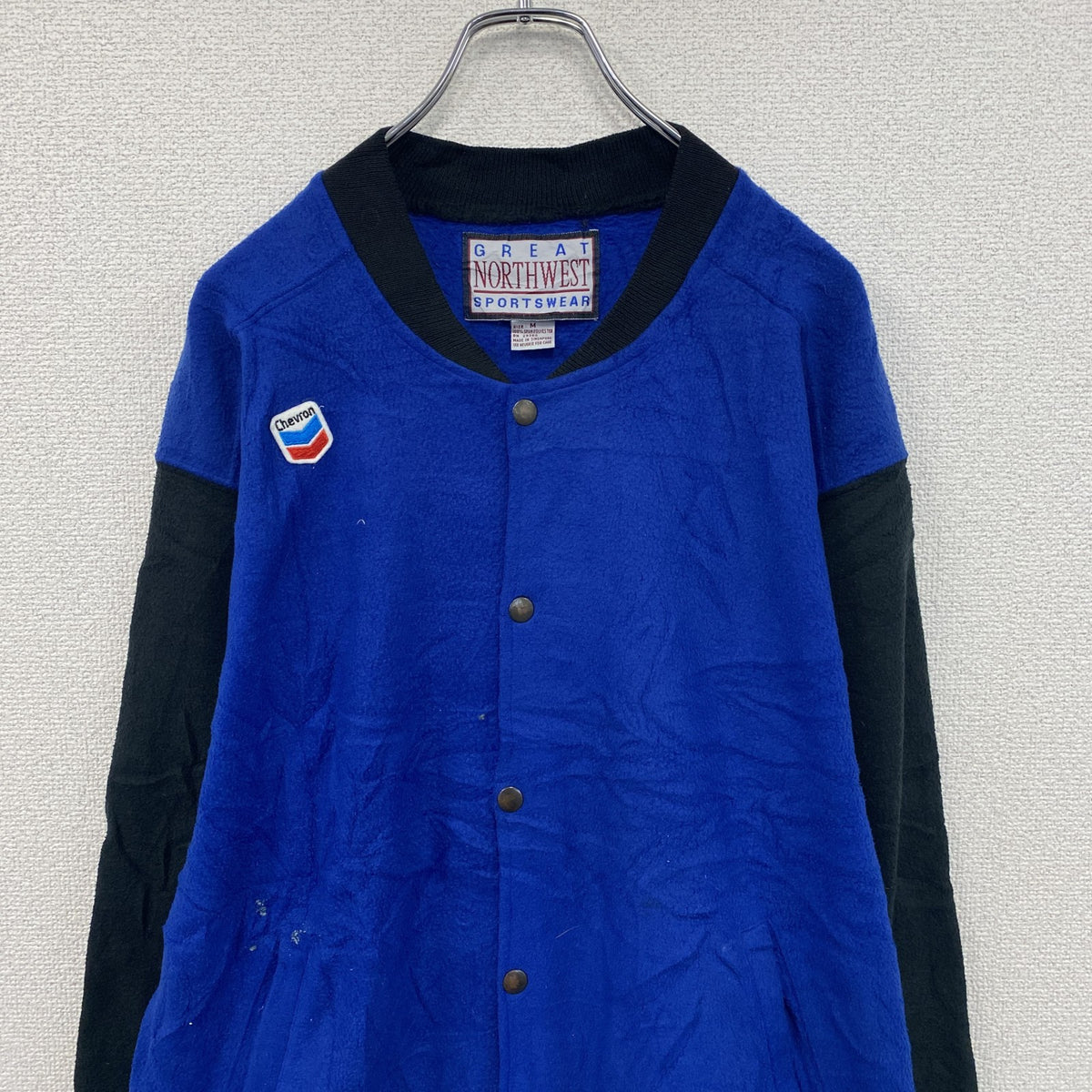 ～90s　GREAT NORTHWEST　フルジップフリーススタジャン　ノーカラージャケット　ヴィンテージ　青　ブルー　Mサイズ　古着