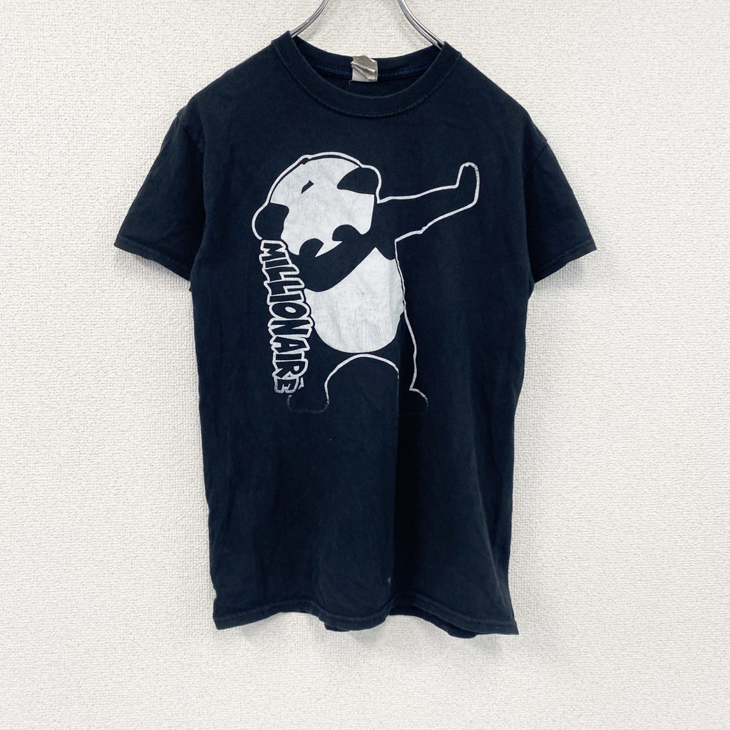 GILDAN　ギルダン　半袖プリントアニマルTシャツ　英字プリント　パンダ　黒　ブラック　Sサイズ　古着