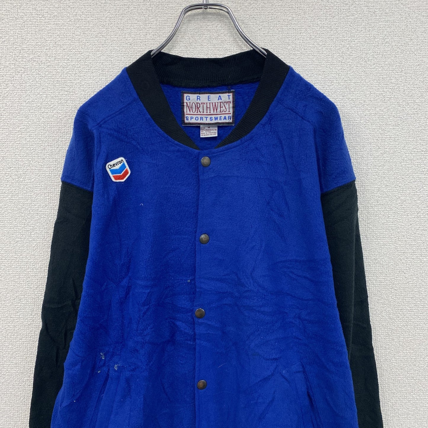 ～90s　GREAT NORTHWEST　フルジップフリーススタジャン　ノーカラージャケット　ヴィンテージ　青　ブルー　Mサイズ