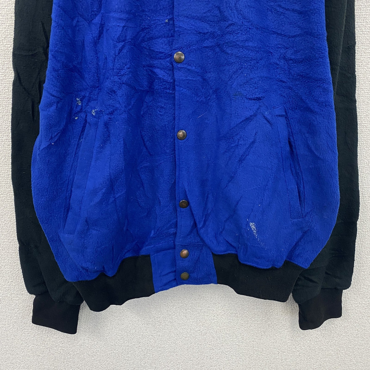 ～90s　GREAT NORTHWEST　フルジップフリーススタジャン　ノーカラージャケット　ヴィンテージ　青　ブルー　Mサイズ　古着