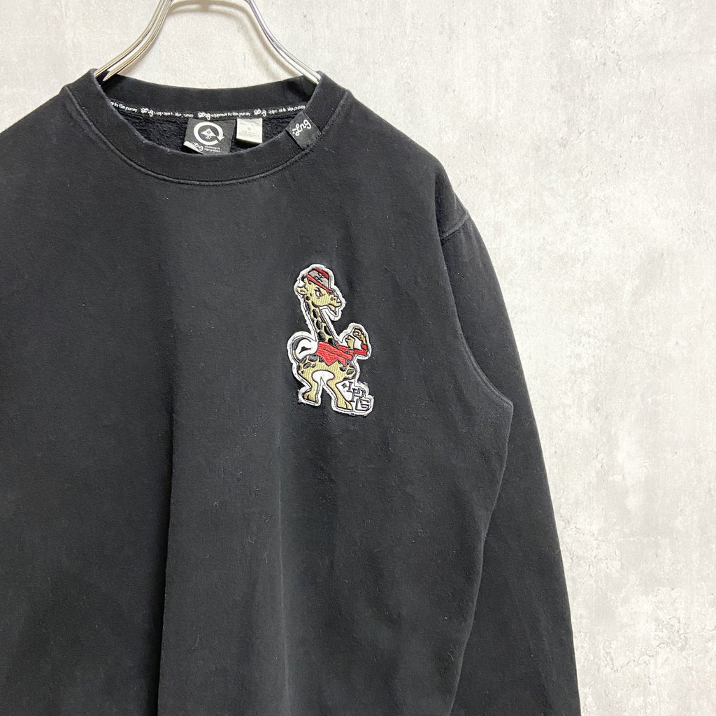 LRG　長袖クルーネックスウェット　トレーナー　刺繍ワッペン　キリン　giraffe　動物　黒　ブラック　Sサイズ　古着