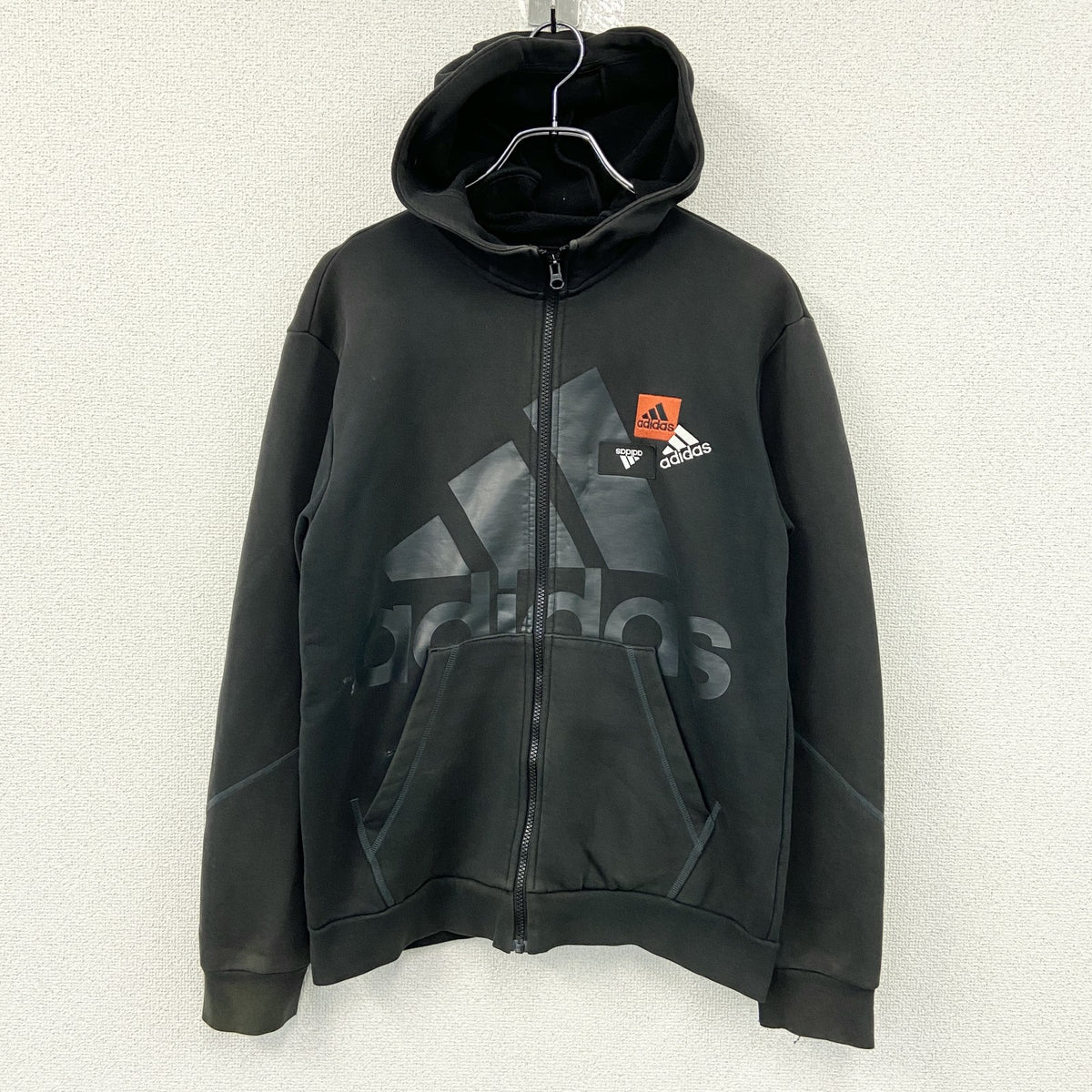 adidas　アディダス　フルジップスウェットパーカー/フーディー　黒　ブラック　Lサイズ トレーナー スウェットトップス フード付き 古着