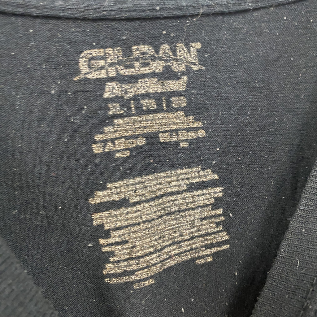 GILDAN　ギルダン　半袖プリントTシャツ　アーチプリント　英字プリント　黒　ブラック　XLサイズ　古着