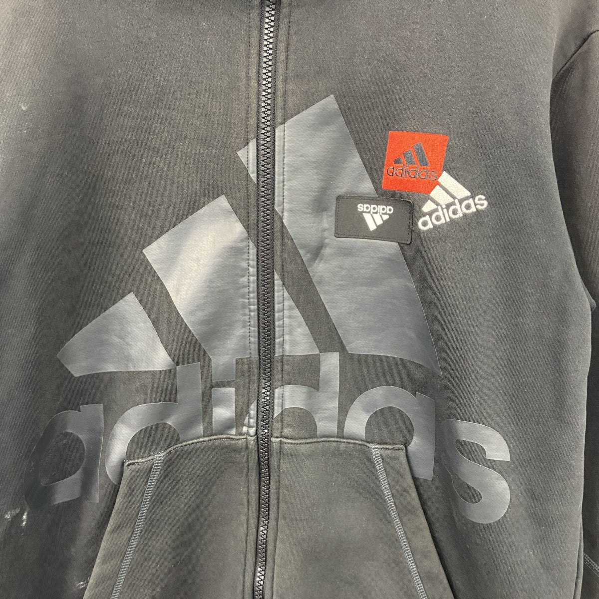 adidas　アディダス　フルジップスウェットパーカー/フーディー　黒　ブラック　Lサイズ トレーナー スウェットトップス フード付き 古着