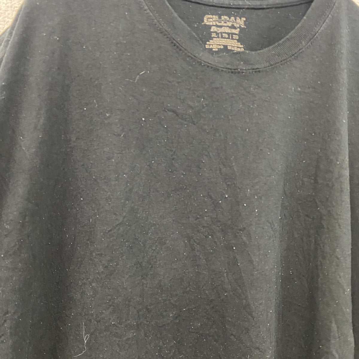 GILDAN　ギルダン　半袖プリントTシャツ　アーチプリント　英字プリント　黒　ブラック　XLサイズ　古着