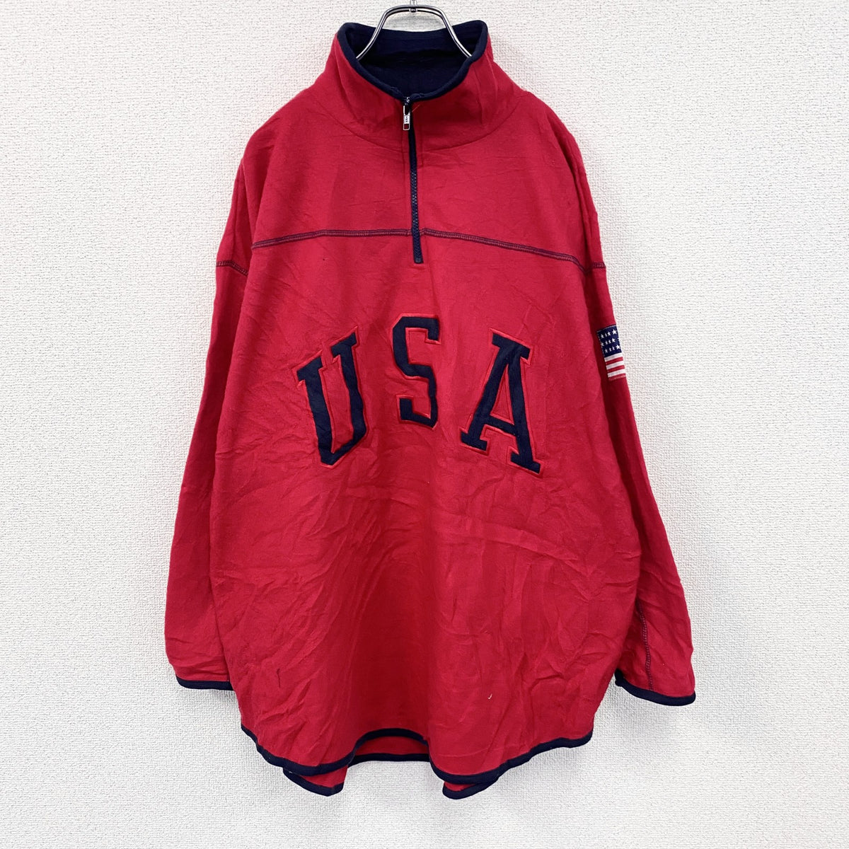 ～90s　sport VENEZIA　ハーフジップフリースプルオーバージャケット　星条旗　ヴィンテージ　赤　レッド　18/20サイズ　古着