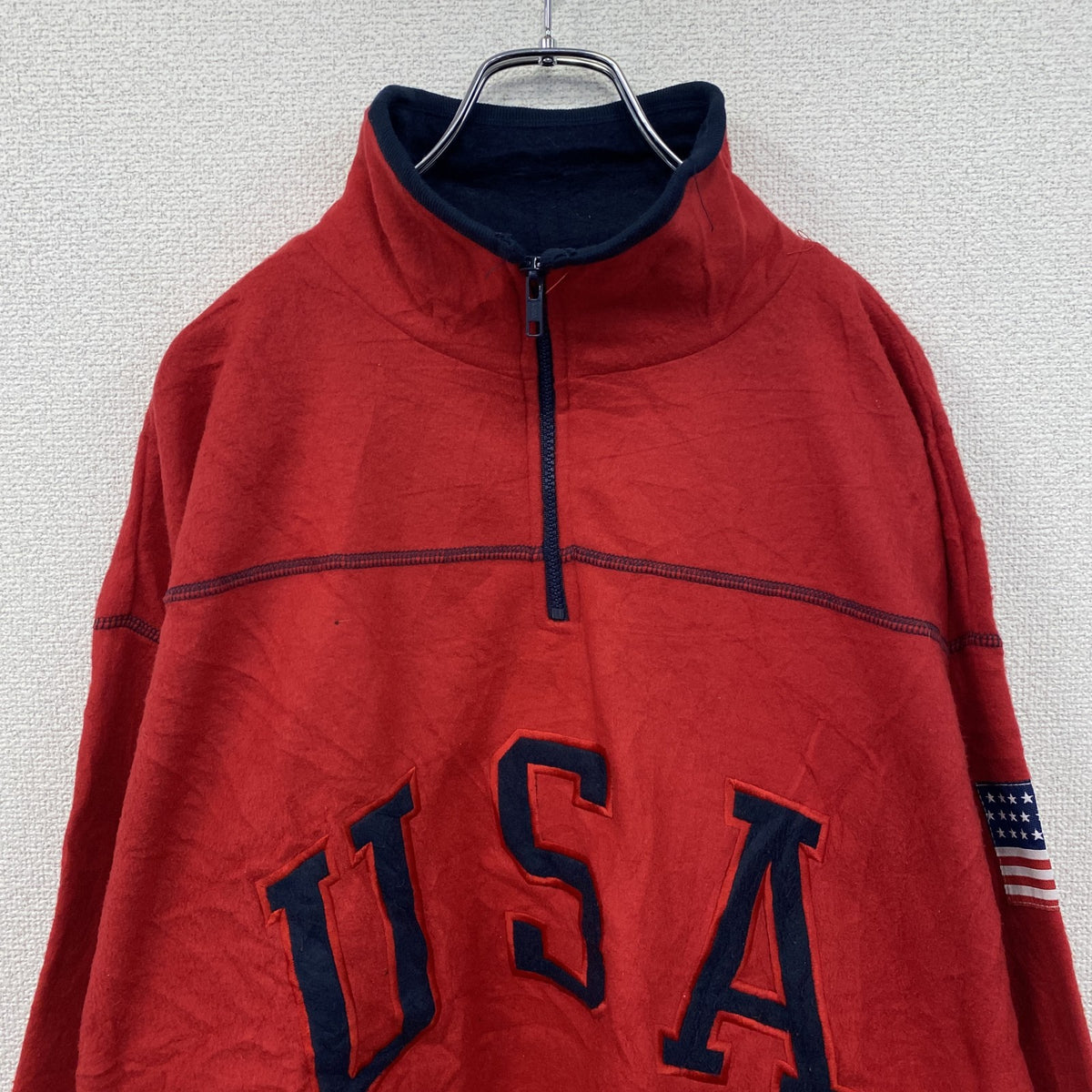 ～90s　sport VENEZIA　ハーフジップフリースプルオーバージャケット　星条旗　ヴィンテージ　赤　レッド　18/20サイズ　古着