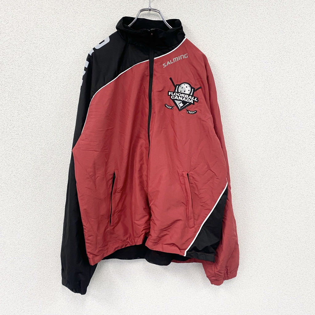 SALMING　フルジップジャケット　ワッペン　赤　レッド　黒　ブラック　XLサイズ　古着