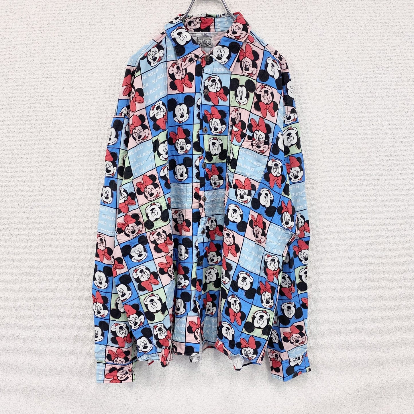 CARDCHE　Disney　ミッキー　ミニー　長袖デザインシャツ　ボタンダウンシャツ　総柄　2XLサイズ