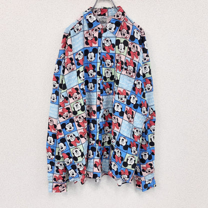 CARDCHE　Disney　ミッキー　ミニー　長袖デザインシャツ　ボタンダウンシャツ　総柄　2XLサイズ