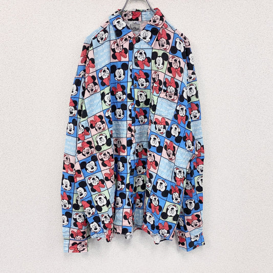 CARDCHE　Disney　ミッキー　ミニー　長袖デザインシャツ　ボタンダウンシャツ　総柄　2XLサイズ