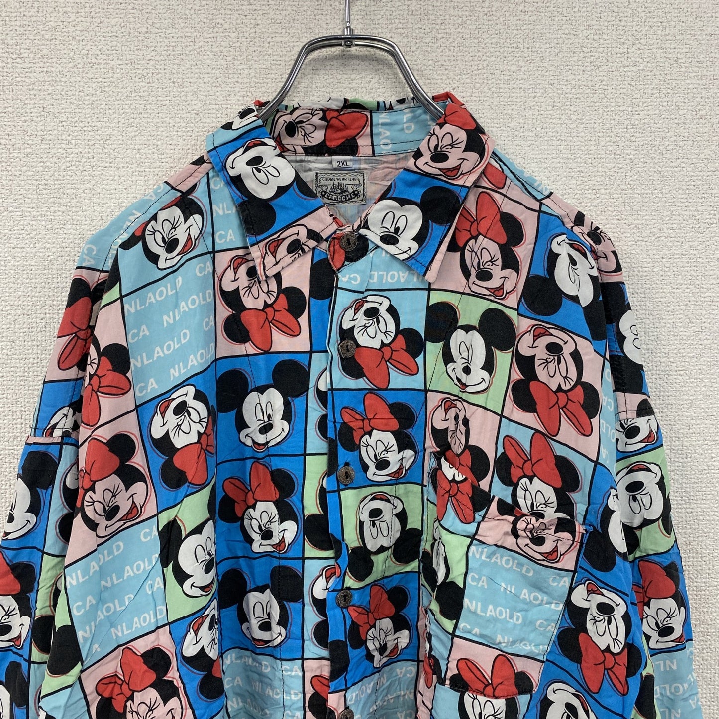 CARDCHE　Disney　ミッキー　ミニー　長袖デザインシャツ　ボタンダウンシャツ　総柄　2XLサイズ