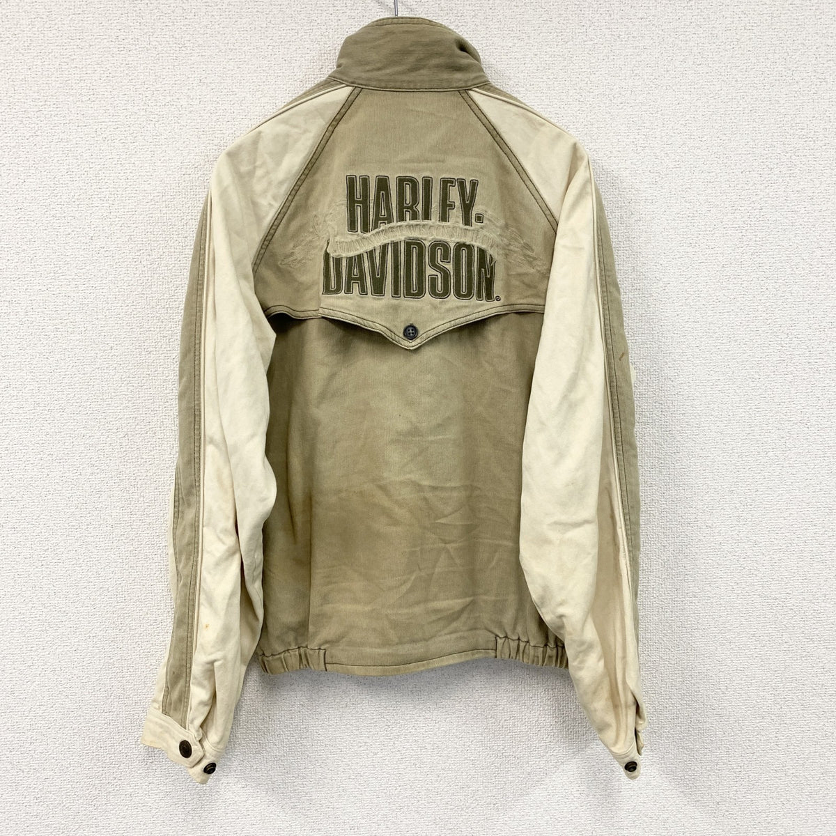 HARLEY DAVIDSON　ハーレーダビッドソン　フルジップジャケット　ラグラン　アメカジ　ベージュ　Mサイズ　
