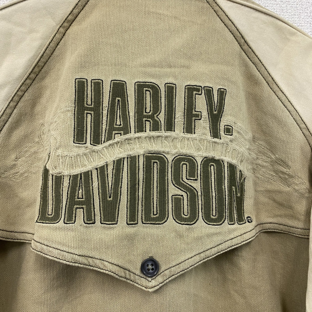 HARLEY DAVIDSON　ハーレーダビッドソン　フルジップジャケット　ラグラン　アメカジ　ベージュ　Mサイズ　