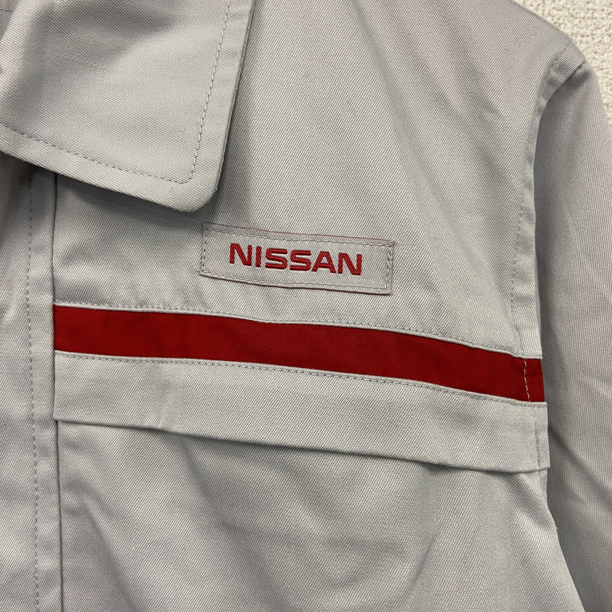 NISSAN　日産　企業ロゴワークジャケット/作業着　刺繍ロゴ　灰色　グレー　Sサイズ　古着