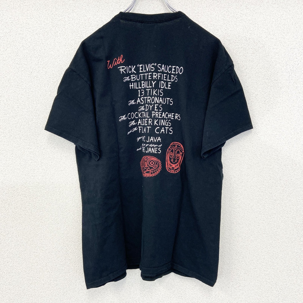 GILDAN　ギルダン　半袖プリントデザインTシャツ　Tiki　ポリネシア神話　7連プリント　両面プリント　黒　ブラック　Lサイズ　古着