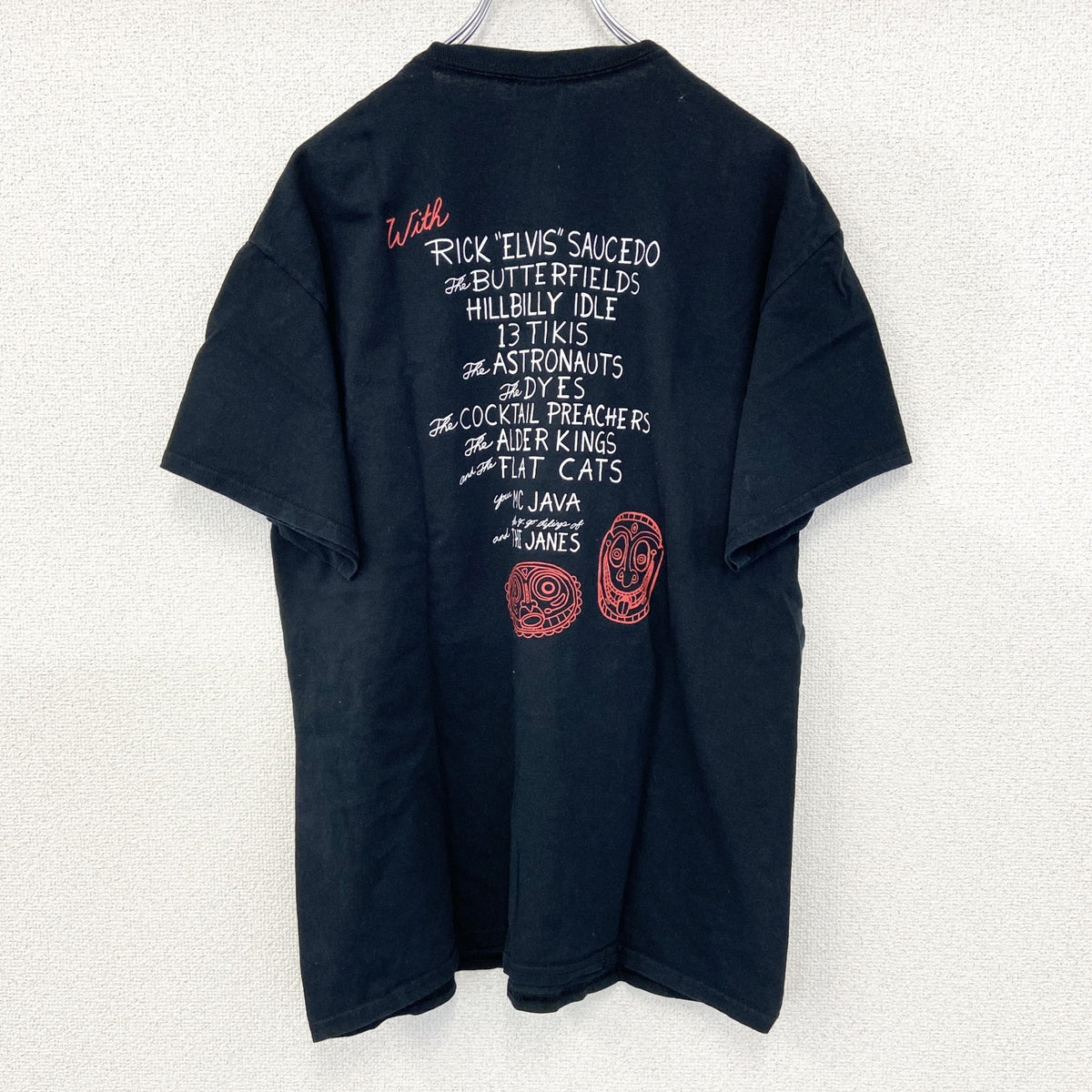 GILDAN　ギルダン　半袖プリントデザインTシャツ　Tiki　ポリネシア神話　7連プリント　両面プリント　黒　ブラック　Lサイズ　古着