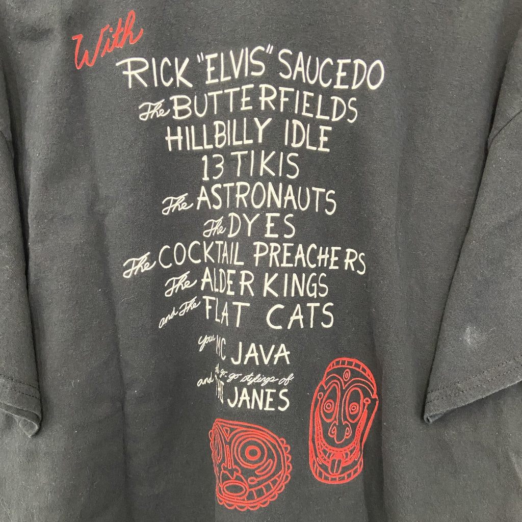 GILDAN　ギルダン　半袖プリントデザインTシャツ　Tiki　ポリネシア神話　7連プリント　両面プリント　黒　ブラック　Lサイズ　古着
