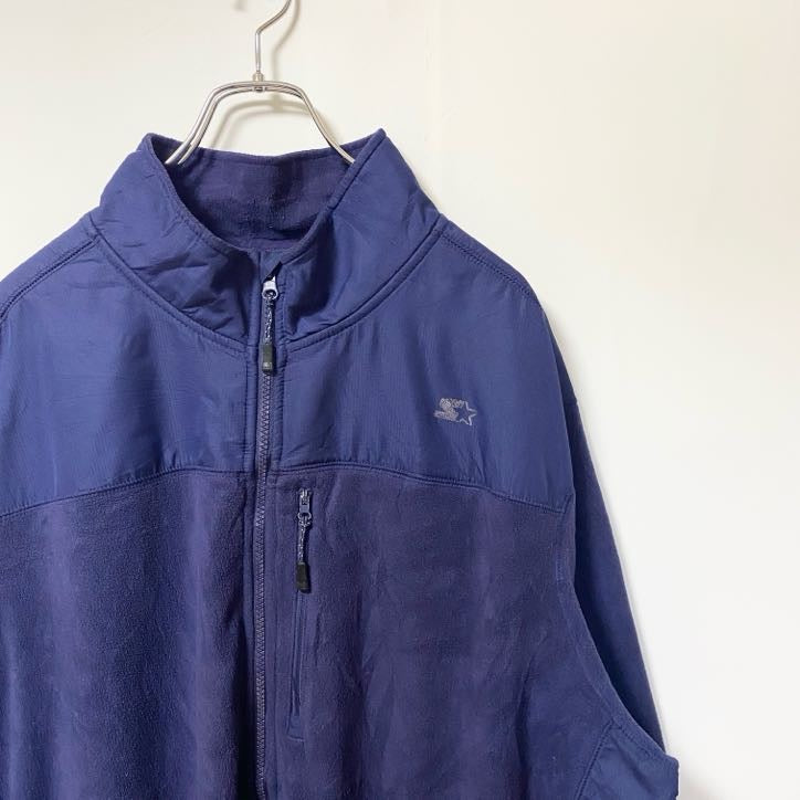 古着 used　STERTER スターター　長袖ジップアップフリースジャケット　ロゴプリント　ネイビー　ノームコア　XXLサイズ