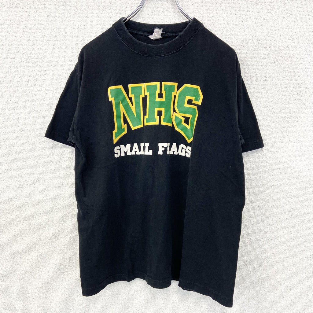 HIS　半袖プリントデザインTシャツ　クルーネック　NHS　フランス　ナルボンヌ　カジュアル　黒　ブラック　Mサイズ　古着