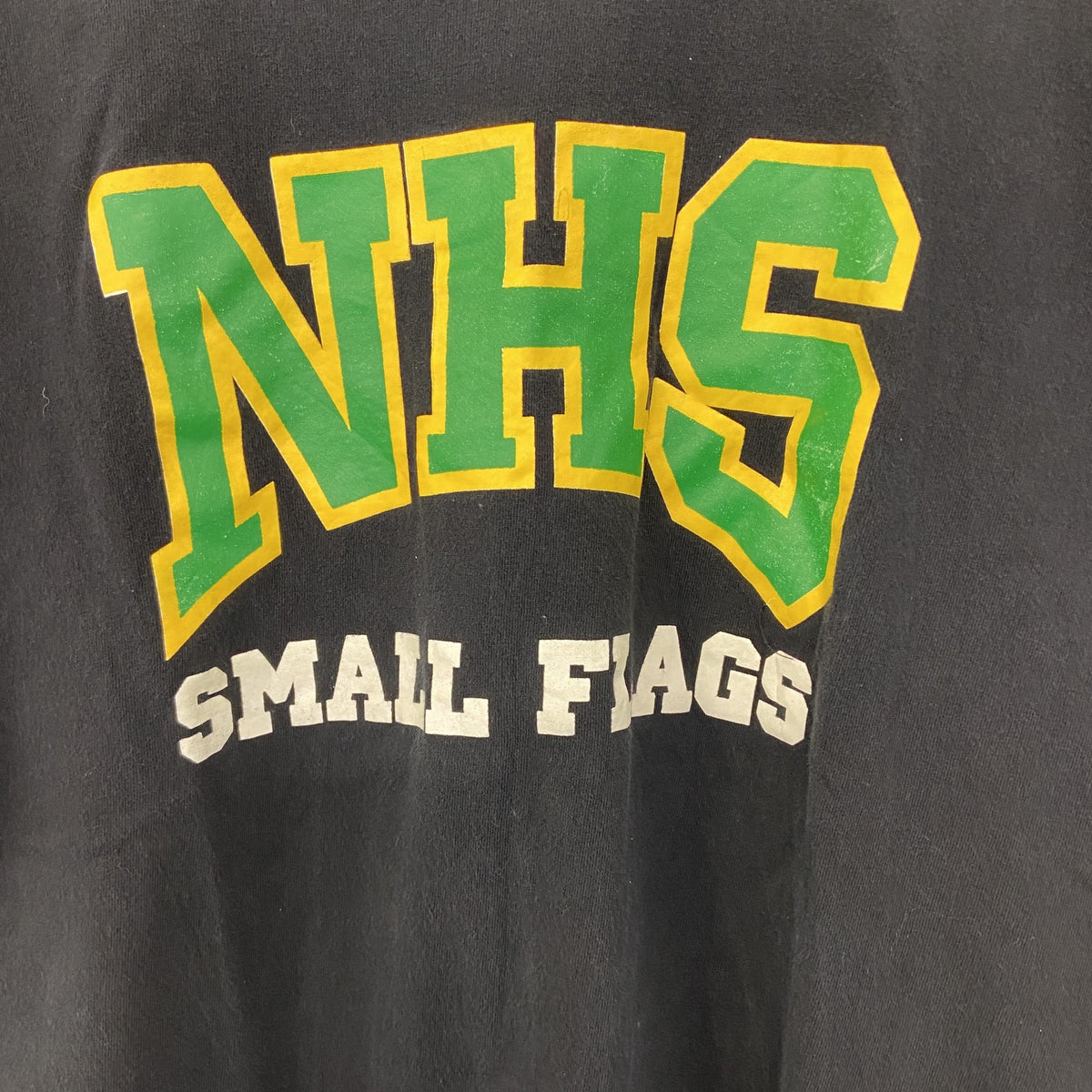 HIS　半袖プリントデザインTシャツ　クルーネック　NHS　フランス　ナルボンヌ　カジュアル　黒　ブラック　Mサイズ　古着