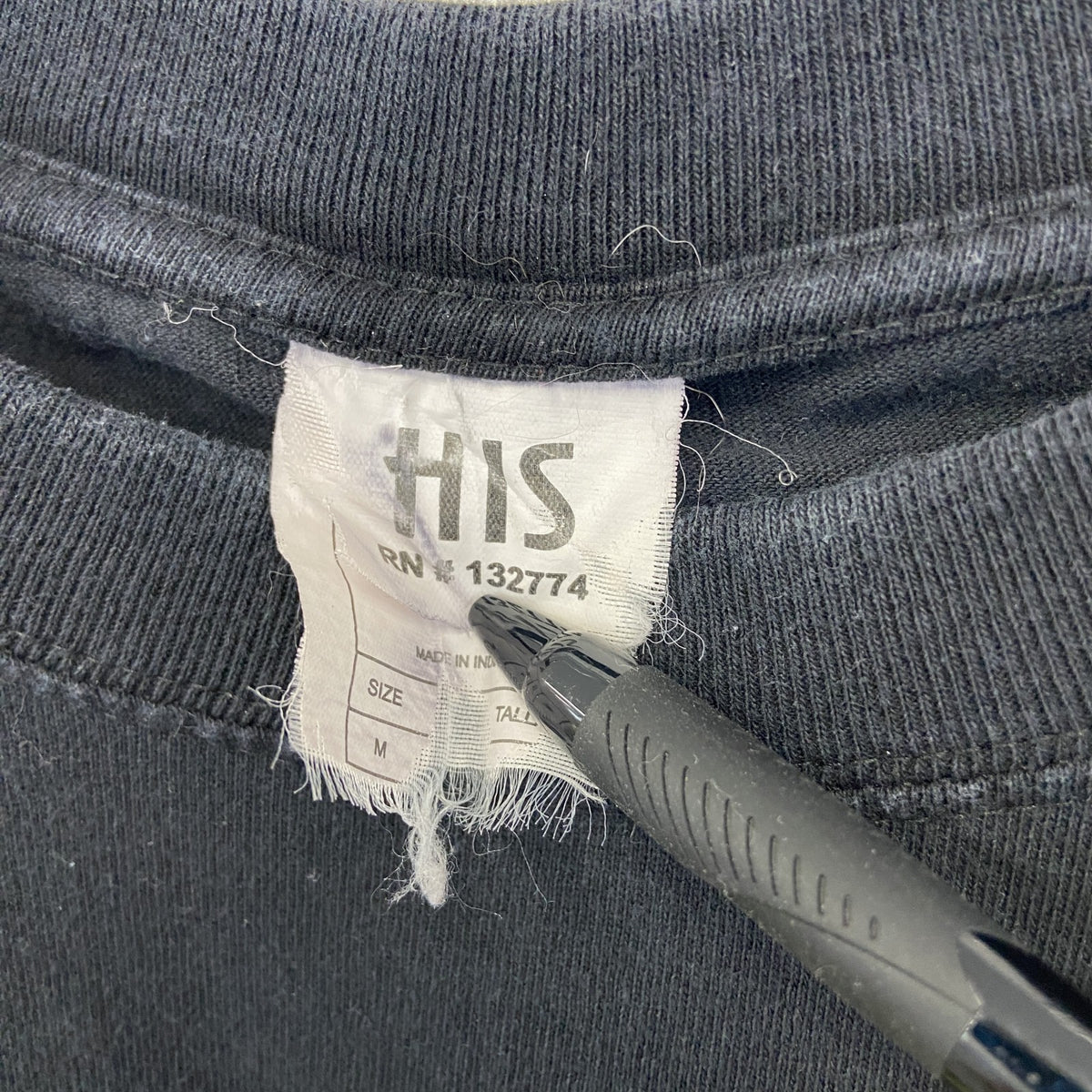 HIS　半袖プリントデザインTシャツ　クルーネック　NHS　フランス　ナルボンヌ　カジュアル　黒　ブラック　Mサイズ　古着