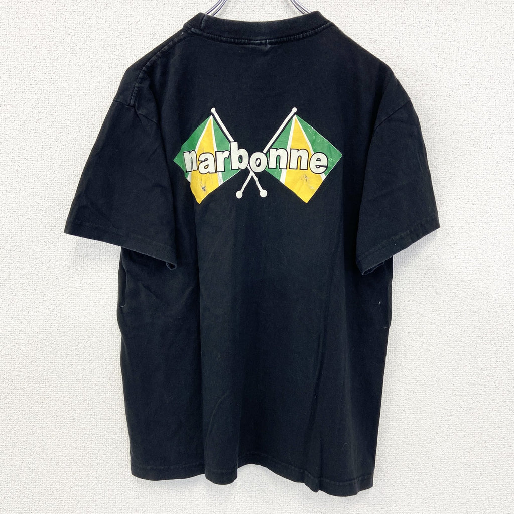 HIS　半袖プリントデザインTシャツ　クルーネック　NHS　フランス　ナルボンヌ　カジュアル　黒　ブラック　Mサイズ　古着