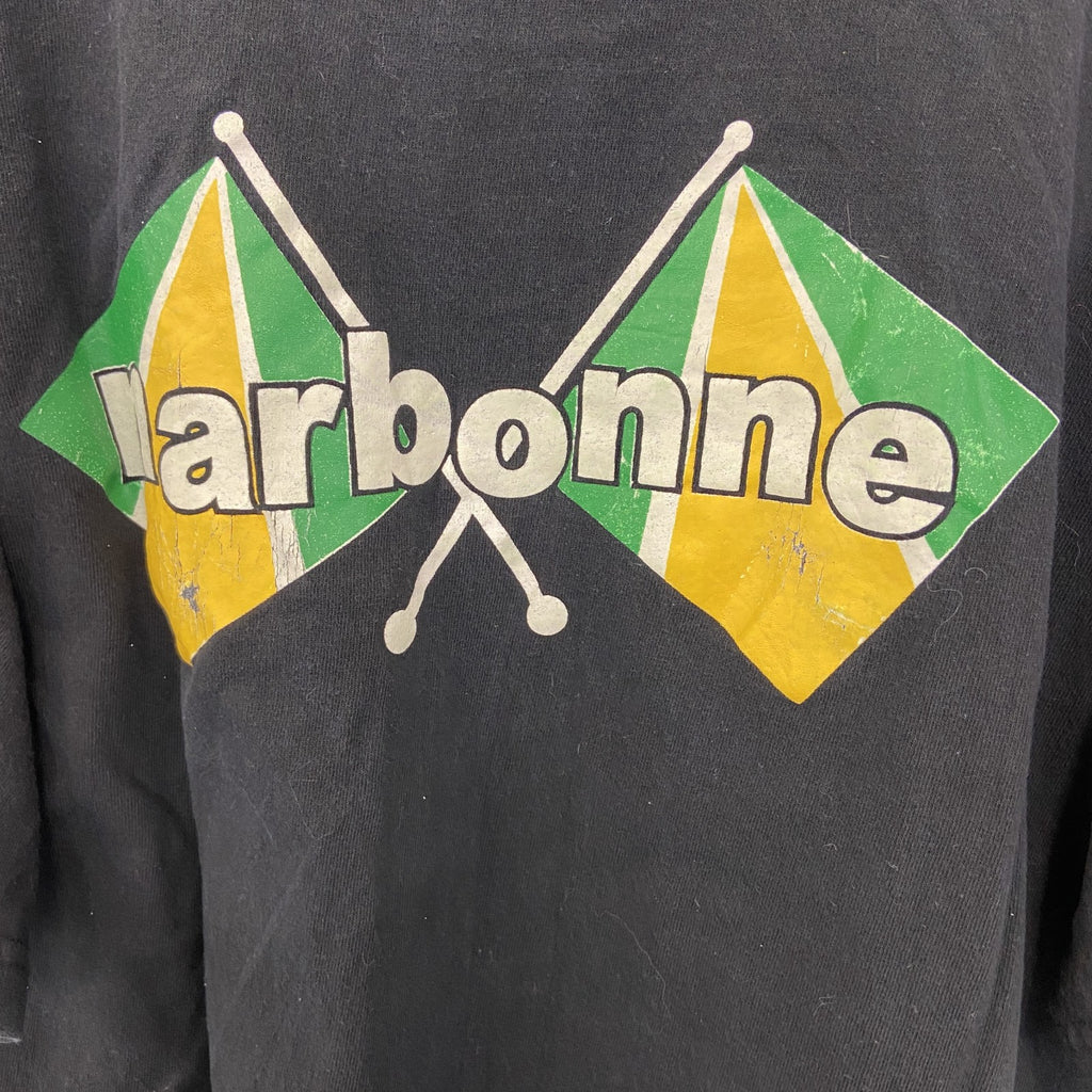 HIS　半袖プリントデザインTシャツ　クルーネック　NHS　フランス　ナルボンヌ　カジュアル　黒　ブラック　Mサイズ　古着