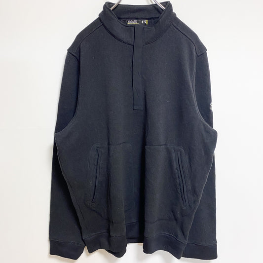 古着 used　UNDER ARMOUR アンダーアーマー　長袖ハーフジップニット　裏フリース　ワンポインロゴ刺繍　黒　XLサイズ