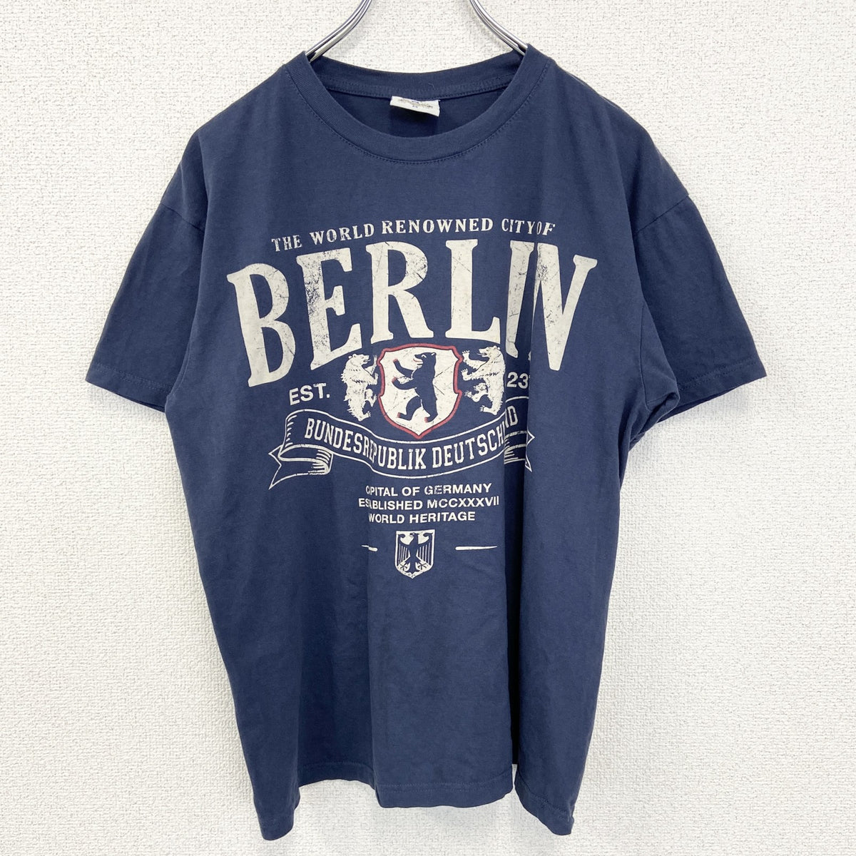 FOX ORIGINALS　半袖プリントTシャツ　クルーネック　ドイツ　ベルリン　クルーネック　青　ブルー　Mサイズ　古着