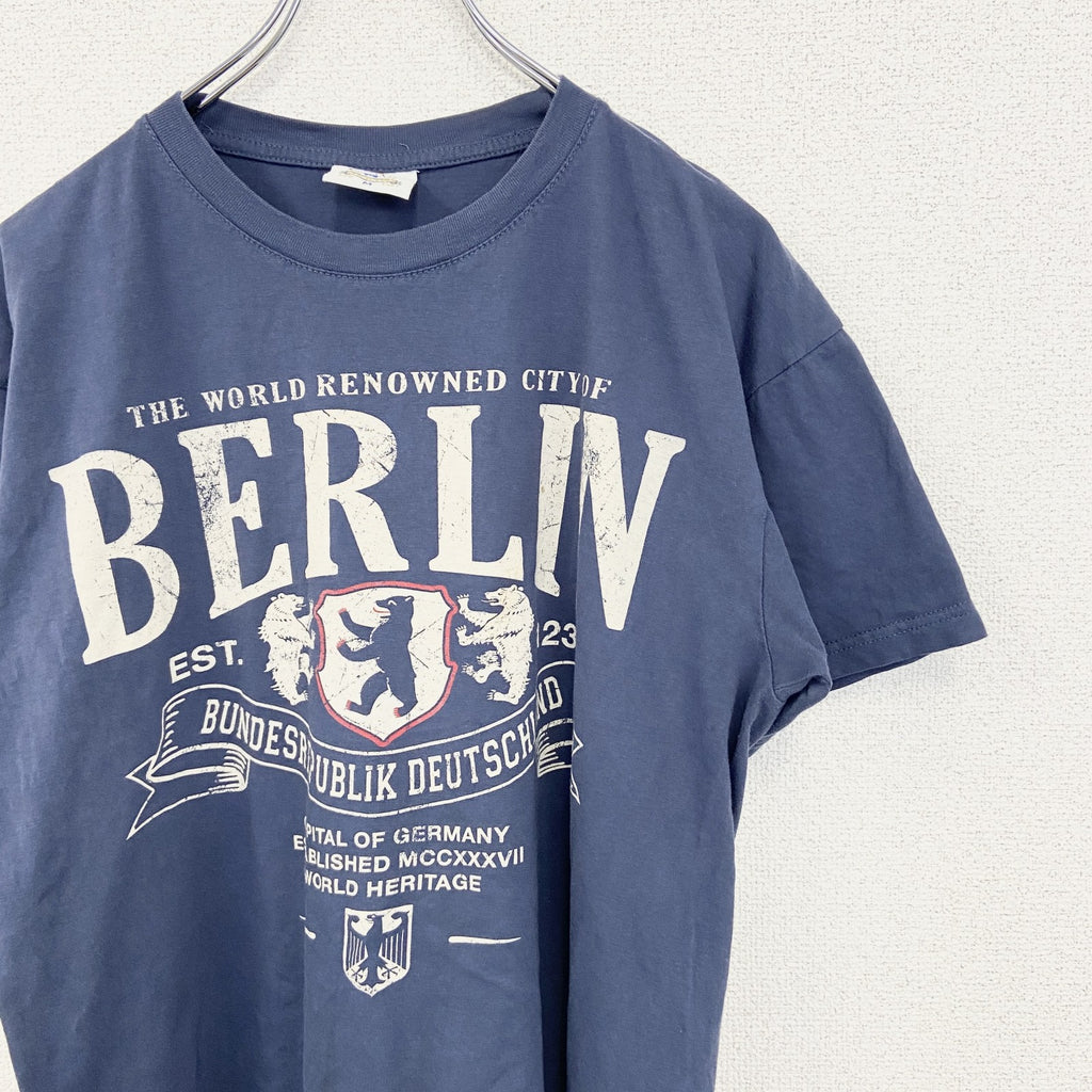 FOX ORIGINALS　半袖プリントTシャツ　クルーネック　ドイツ　ベルリン　クルーネック　青　ブルー　Mサイズ　古着