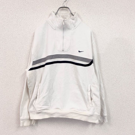 00s　NIKE　ナイキ　ハーフジッププルオーバースウェット　ヴィンテージ　刺繡ロゴ　白　ホワイト　Lサイズ