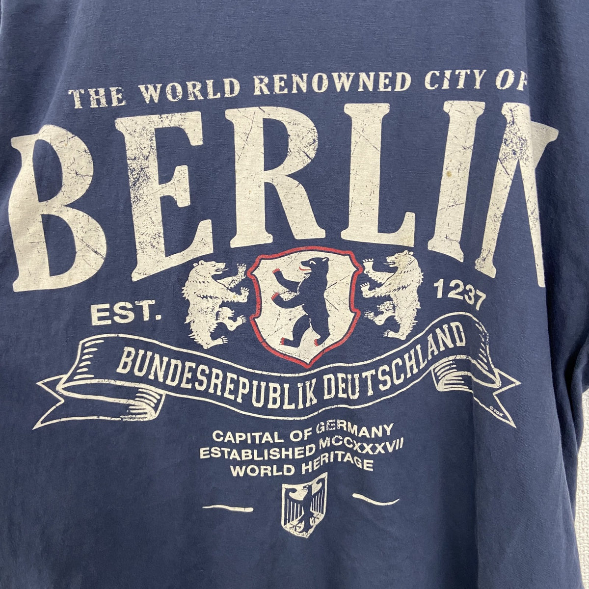 FOX ORIGINALS　半袖プリントTシャツ　クルーネック　ドイツ　ベルリン　クルーネック　青　ブルー　Mサイズ　古着
