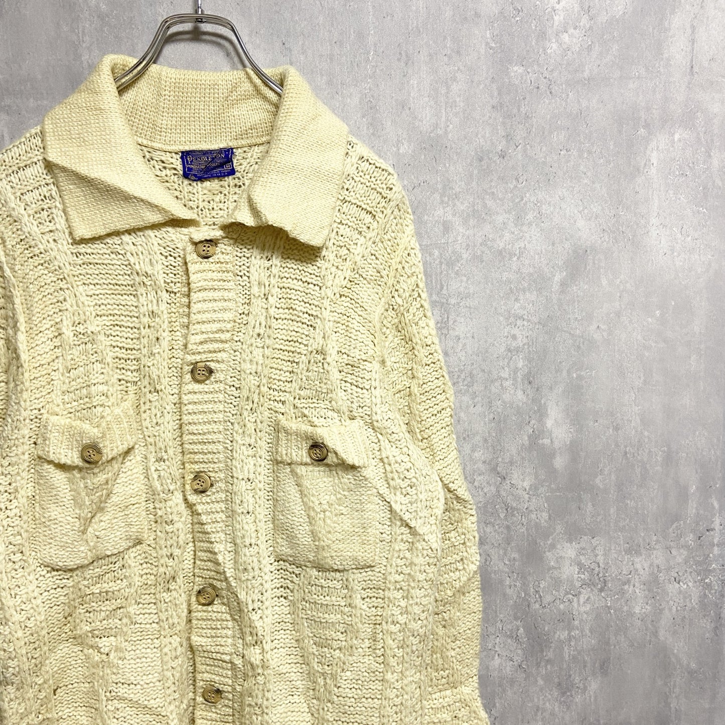 古着 used　70s　PENDLETON　ペンドルトン　長袖ニットカーディガン　セーター　USA製　白　ホワイト　Mサイズ