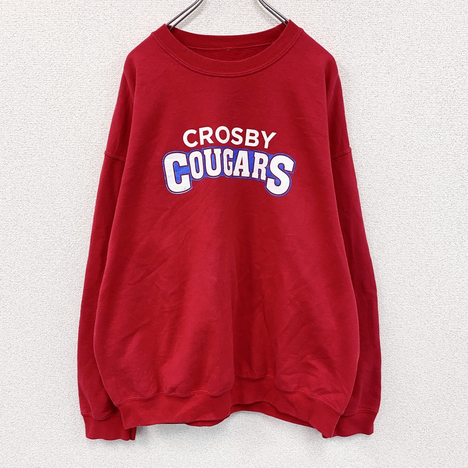 CROSBY COUGARS　スウェット/トレーナー　2連プリント　カレッジタイプ　赤　レッド　　古着