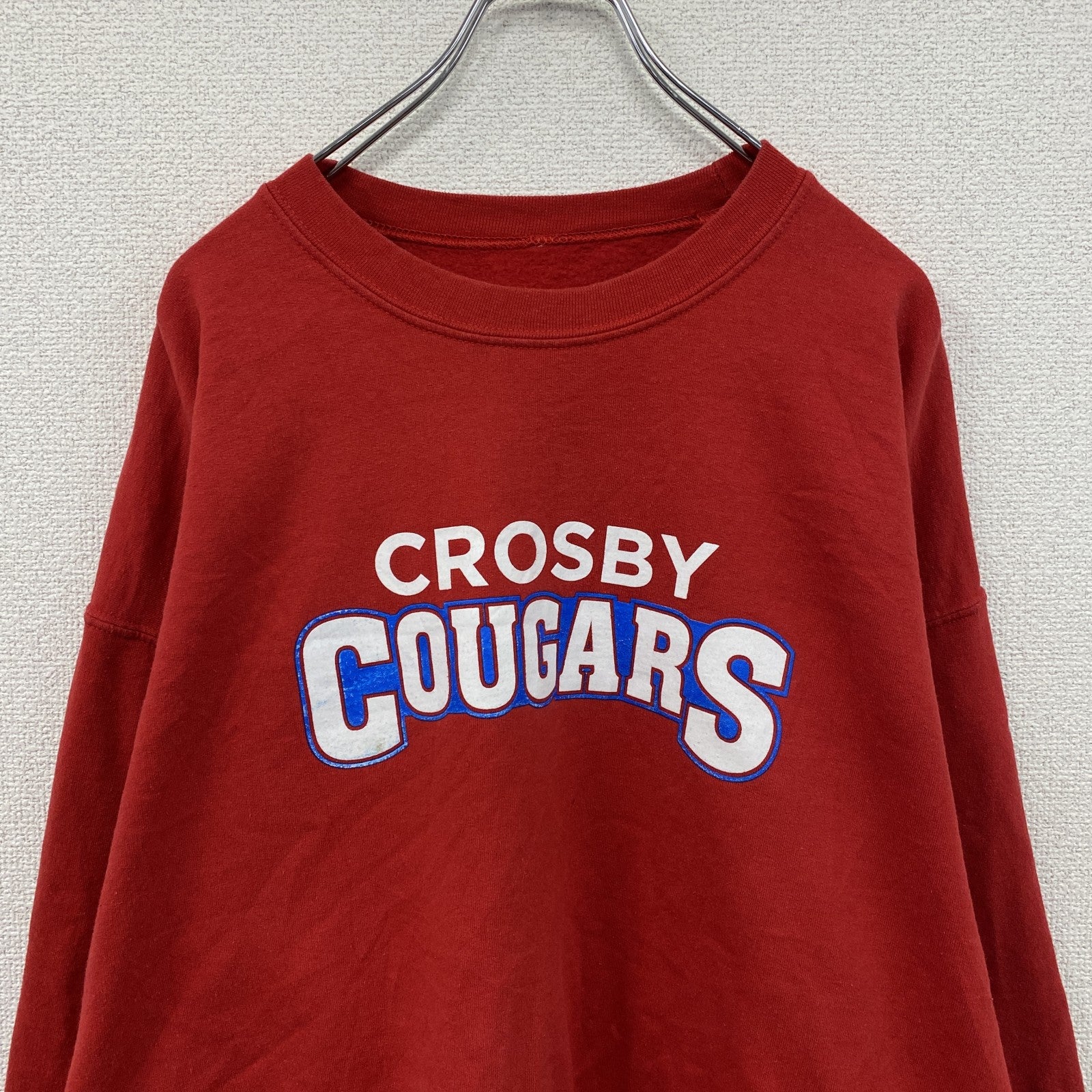 CROSBY COUGARS　スウェット/トレーナー　2連プリント　カレッジタイプ　赤　レッド　　古着