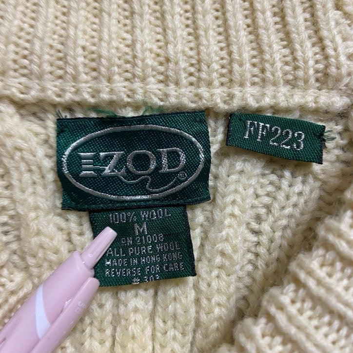 00s　00年代　IZOD　アイゾッド　長袖クルーネックニット　セーター　ヴィンテージ　白　ホワイト　Mサイズ　古着
