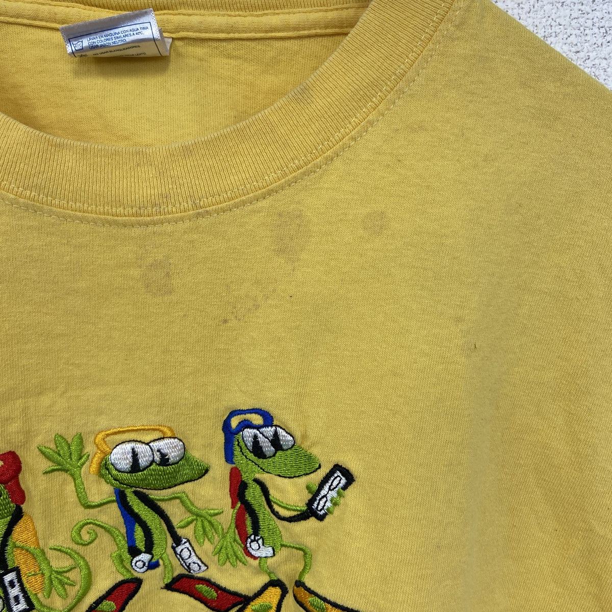 YAZBEK　半袖刺繍デザインTシャツ　ビッグT　Cozumel　メキシコ　クルーネック　黄色　イエロー　2XLサイズ　古着