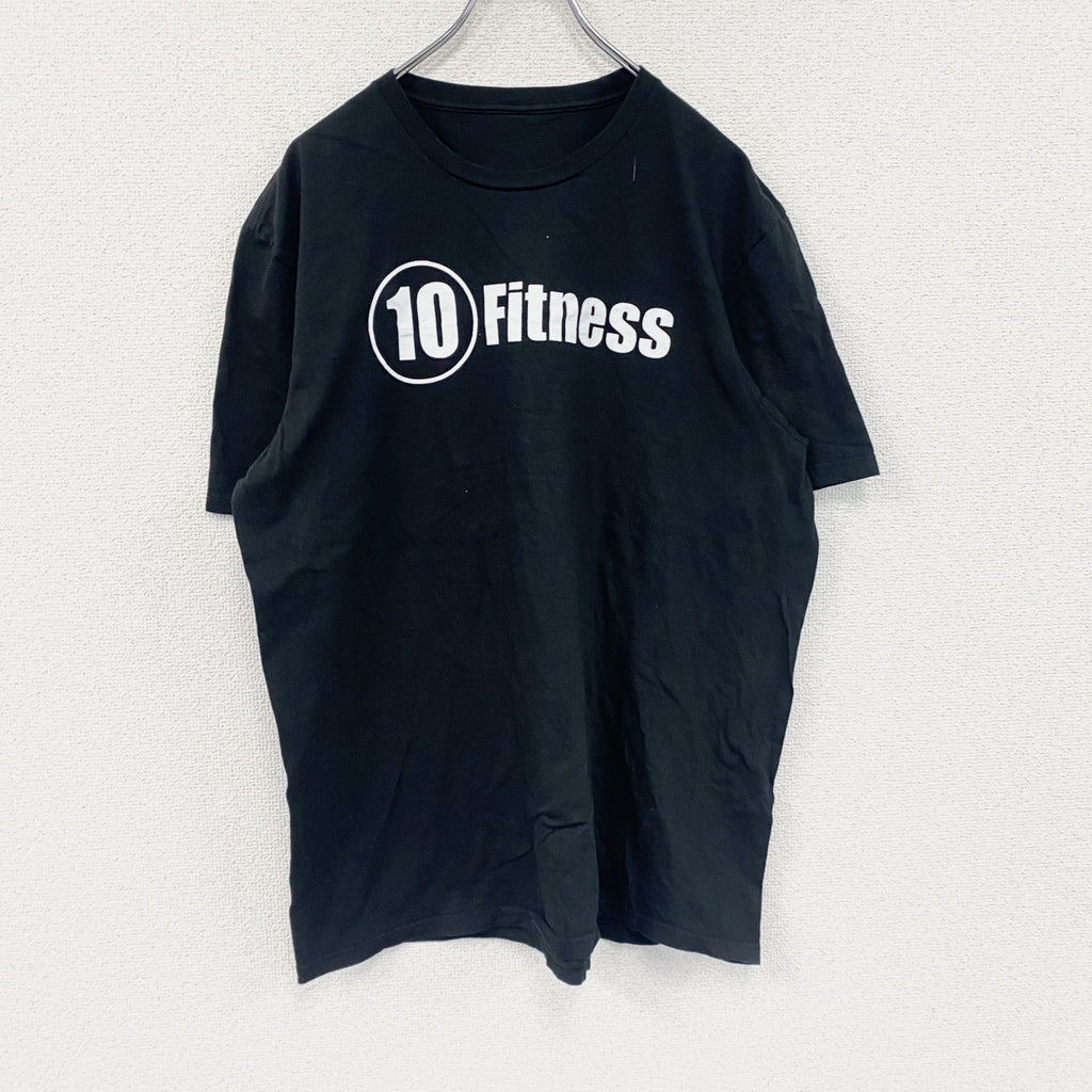 10Fitness　半袖プリント企業Tシャツ　ジムT　デカロゴ　クルーネック　黒　ブラック カットソー メンズ 古着