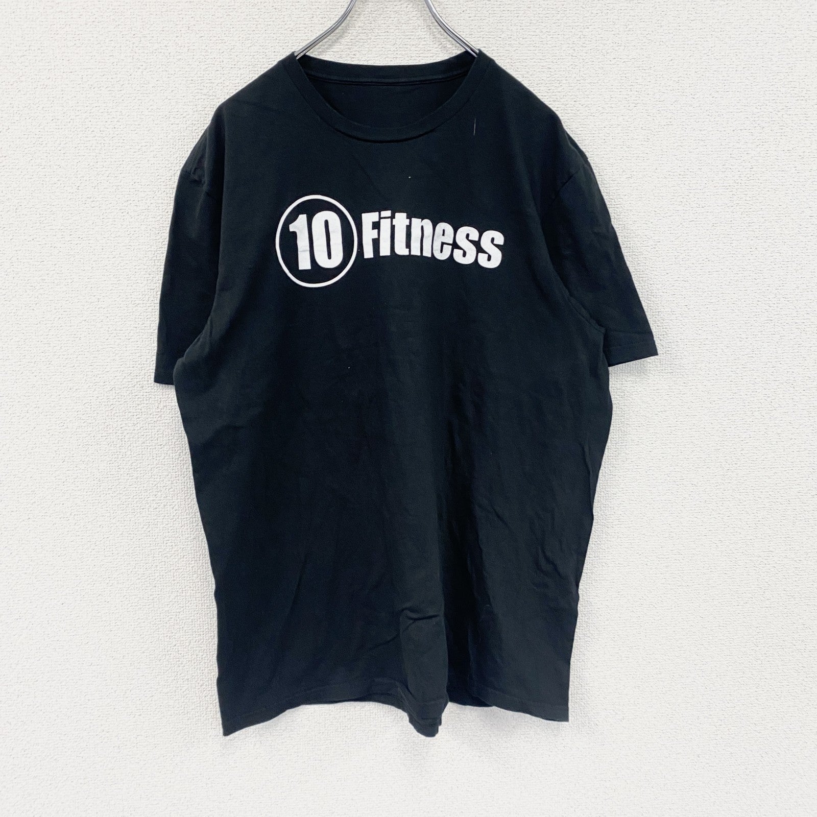 10Fitness　半袖プリント企業Tシャツ　ジムT　デカロゴ　クルーネック　黒　ブラック カットソー メンズ 古着