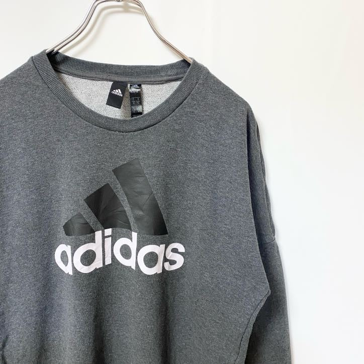 adidas　アディダス　スウェット/トレーナー　パフォーマンスロゴ　デカロゴ　クルーネック　灰色　ダークグレー　Sサイズ　古着