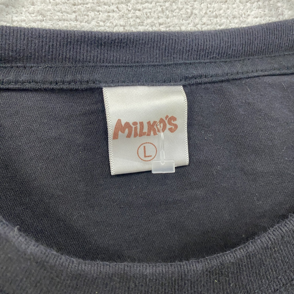 MiLKO’S　半袖プリントスーベニアTシャツ　ノルディック柄　クルーネック　黒　ブラック　Lサイズ カットソー メンズ コットン 古着